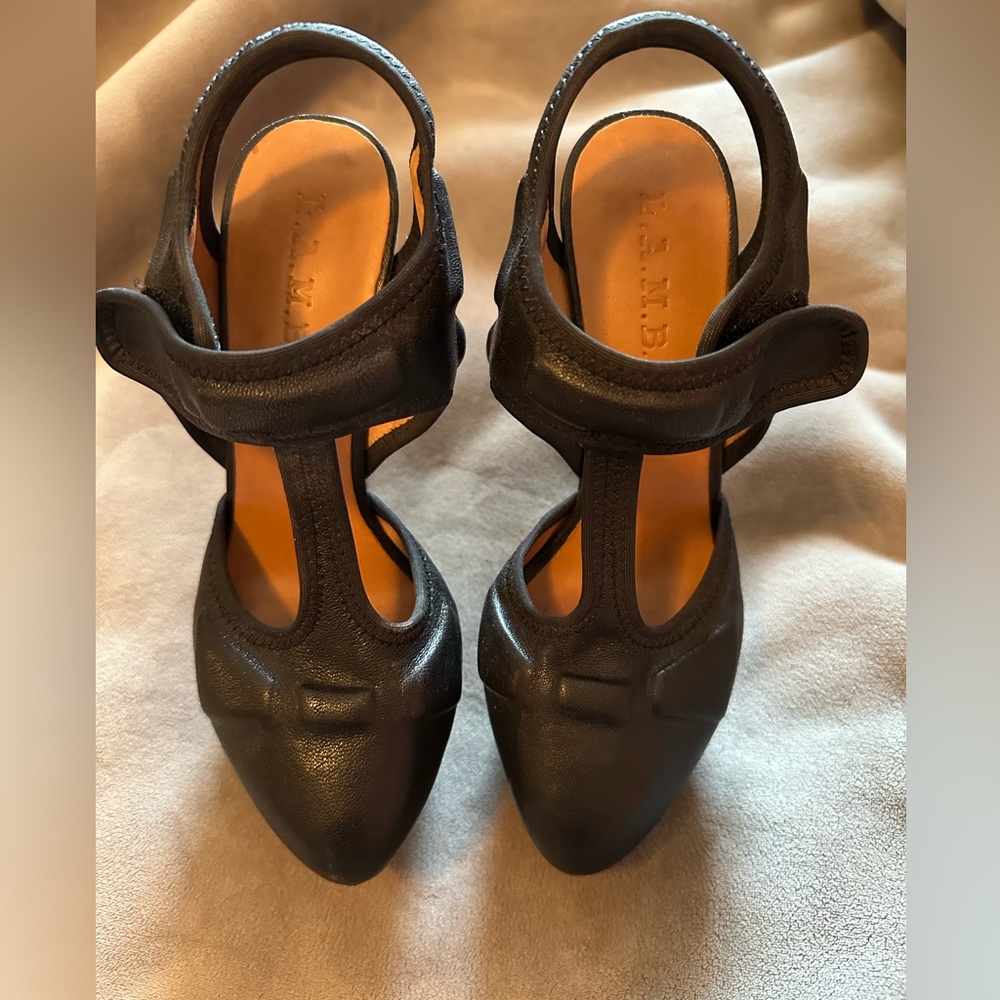 L.A.M.B by Gwen Stefani Black high heel wedge.